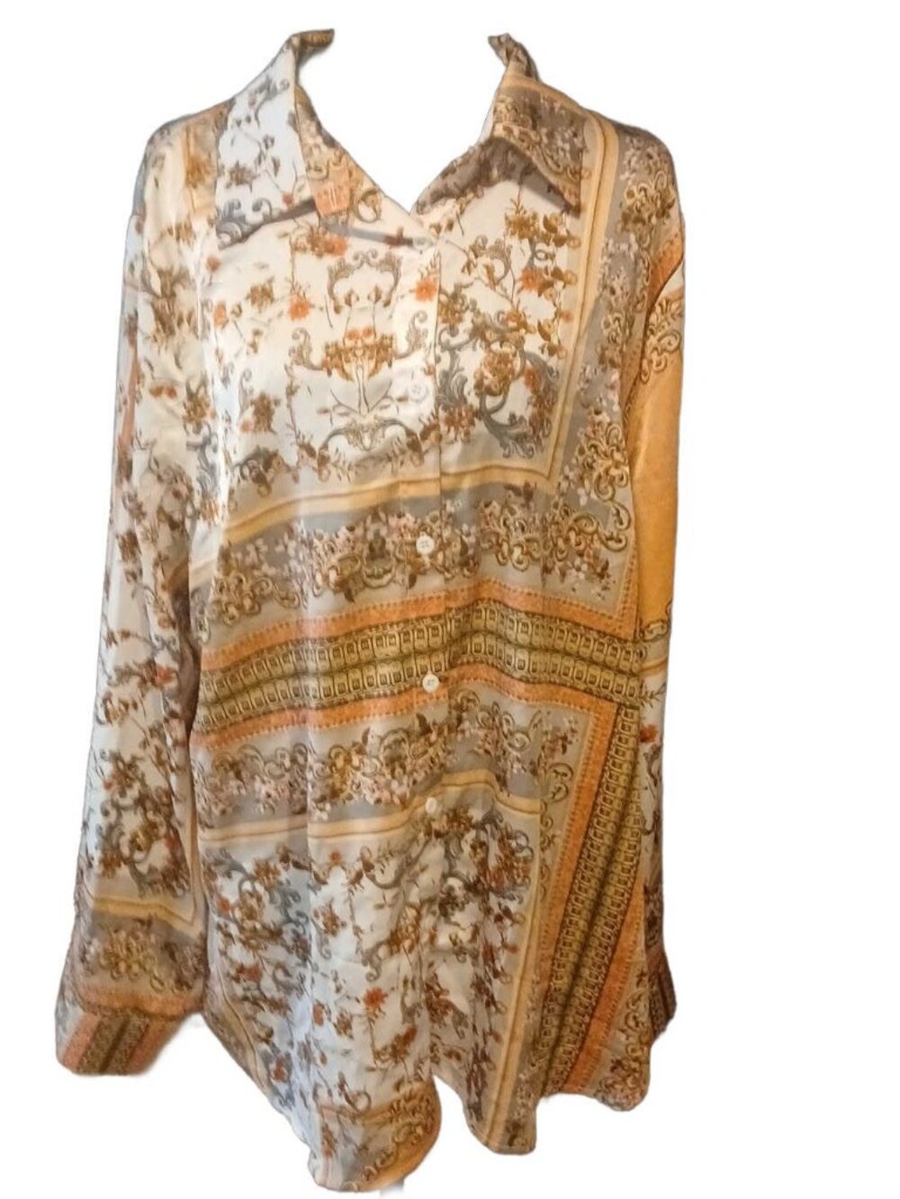 SHEIN CURVE 4XL Paisley Floral Print Button Front Blouse Boho